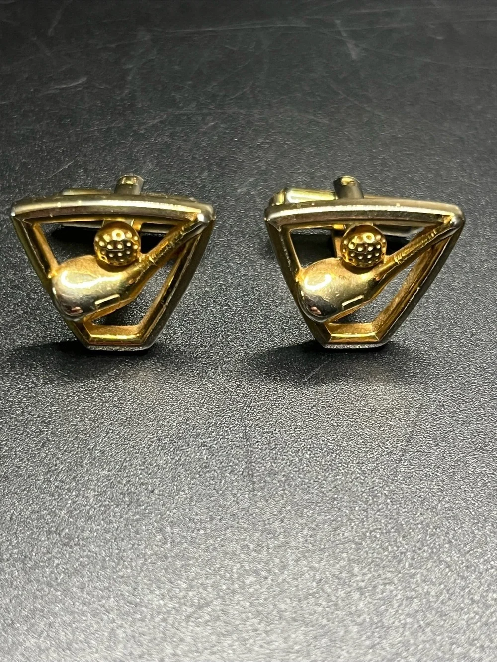 Vintage Gold Tone Golf Cufflinks Driver & Golf Ball Geometric Men’s Cuff Links